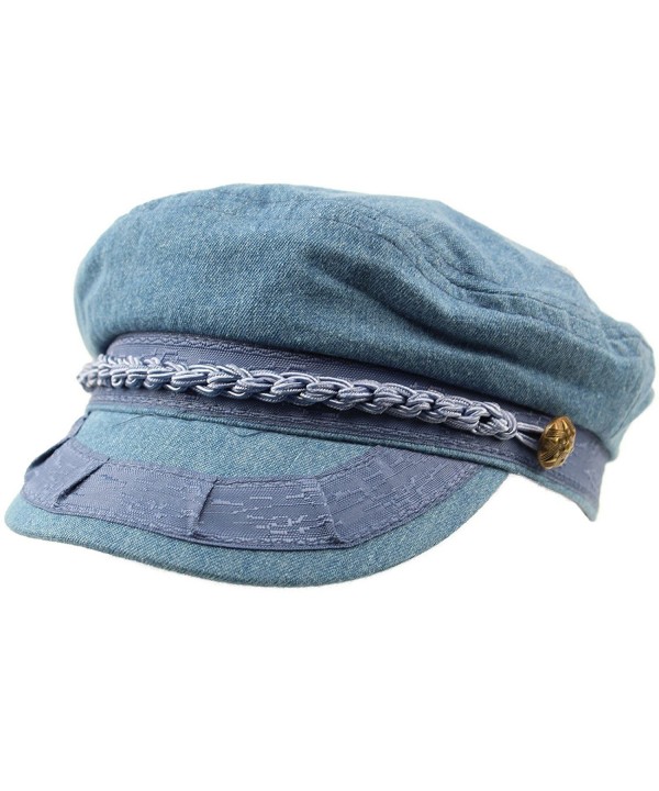 Men's Summer Cotton Greek Fisherman Sailor Fiddler Driver Hat Flat Cap - Denim - CK17YI90S3H