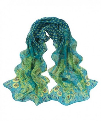 AMA(TM) Women Peacock Pattern Soft Silk Chiffon Scarf Long Wrap Shawl Scarves - Green - CP12OBQO8Y1