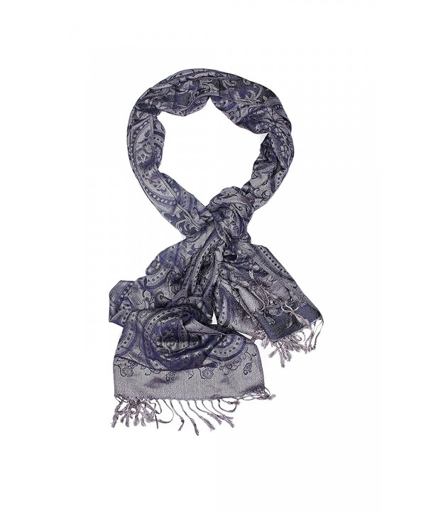 Ladies Pashmina Shawl Paisley Scarf Wrap With Fringe Fashion Scarves For Women (navy blue- iron gray) - CV12N2Q4IWW