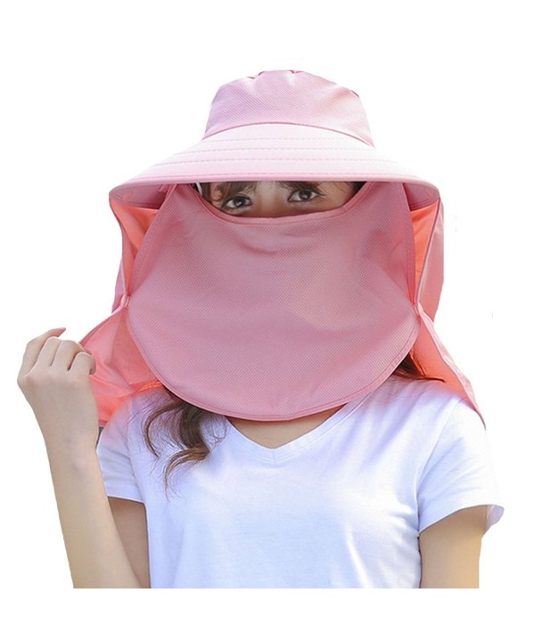 Women Cotton Sunhat UPF 50+ UV Protection Sun Hat Removable Neck Face Flap Hat Cap - Pink - CX17AZ0HY47