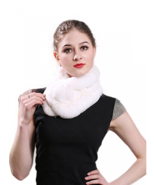 LITHER Women Rabbit Fur Collar Scarf Shawl Collar Wrap Scarves for winter coat - White - C0187THTARS