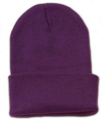 Decky 12 Inch Long Cuffed Knit Beanie Cap (One Size- Purple) - C4110DKZEBJ