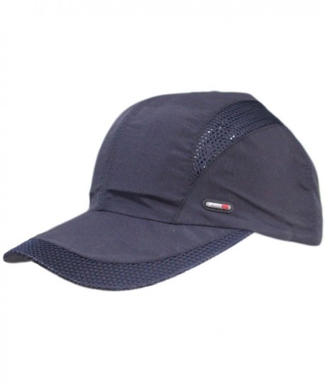 Men's Quick-dry Sports Big Brim UV Protect Peaked Mesh Taffeta Baseball Hat Cap - Navy - CE11Z3967L1