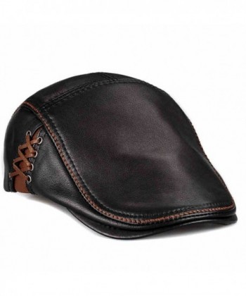 lethmik Unique Flat Cap Hunting Cowhide Leather Driver IVY Cap newsboy Hat - Red Stitching Line - CD126ZYQ9BP