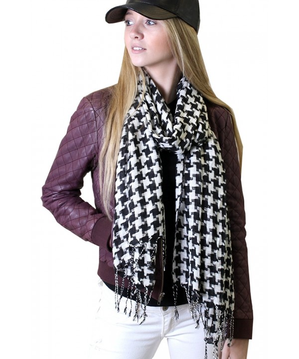 Anika Dali Classic Houndstooth Pattern Scarf- Black/White- Twisted Tassels - C111G30OD1Z