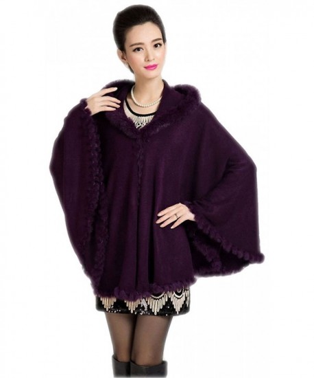 CgQgXn Womens Elegant Faux Fur Hood Pashmina Cape - Purple - C511RESXCLH