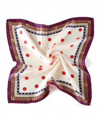 Satin Silk Neckerchief Sundayrose Womens Print Small Square Scarves - Polka Dot White Red - CD1850LYEYG