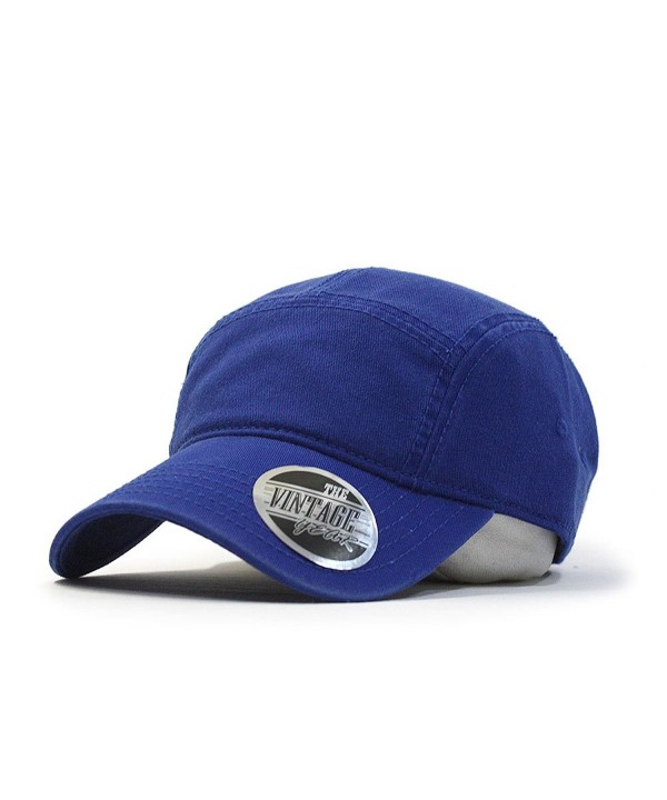 Washed Cotton Twill Five Panel Adjustable Camper Caps - Royal - C612F44VFYD