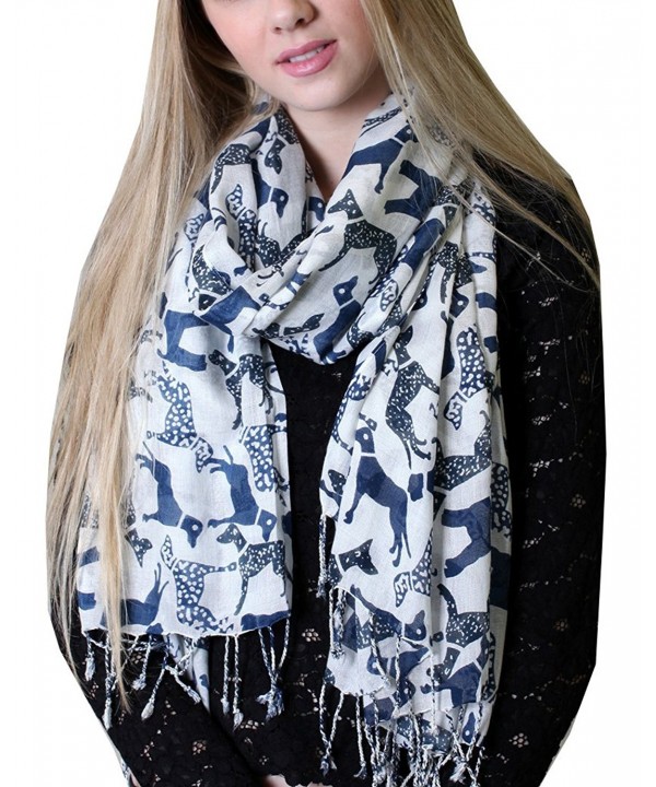 Scottie Terrier Labrador Dalmatian Dog Animal Print Scarfs- Tassels (Navy Blue) - C312NRT735N