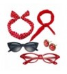 50's Costume Accessories Set Chiffon Scarf Cat Eye Glasses Bandana Tie Headband and Earrings - Red - CC185N7MYK2
