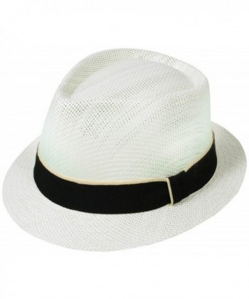 Simplicity Short Brim Straw Fedora Hat with Black Band - Ivory - C111EV84S7Z