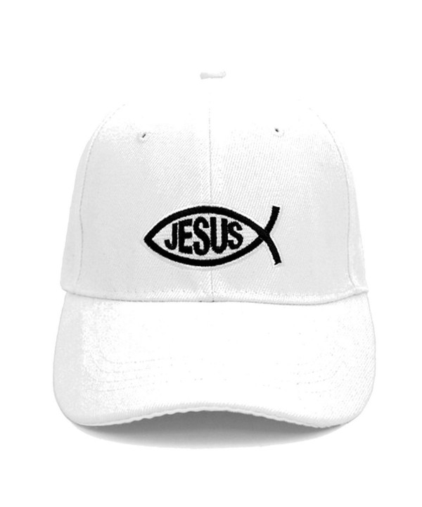 parqeut Jesus Christian Ichthys Fish Embroidered Adjustable Baseball Hat - White - CK17Z2TD9DO