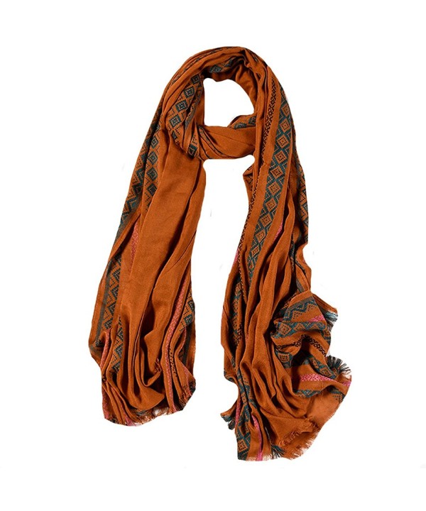 LABANCA Womens Vintage Boho Scarf Winter Warm Printed Scarf Shawl - Earth Yellow - CW186RC3TNU