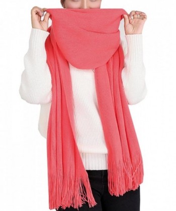 Wander Agio Women's Warm Long Scarves Winter Scarfs Pure Color Scarf Tassel - Melon Red - CT186GKK66Z