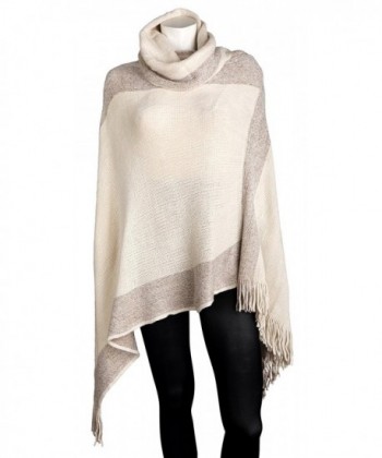 Sportoli Women's Thick Warm Knitted Winter Shawl Cape Poncho Wrap with Cowl Neck - Tan - CN11R9T87TD