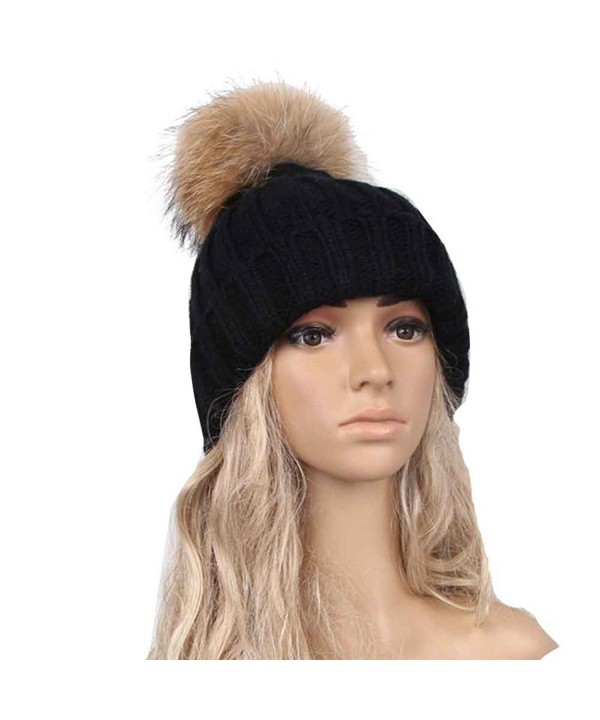 Tuscom Women Winter Crochet Hat Wool Knit Hemming Warm Cap - Black - CM12N7Y6J4G