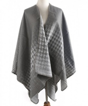 QZUnique Women's Blanket Winter Houndstooth Knitted Cardigans Scarf Shawl Poncho Cape - Grey White - CR1896ST252