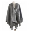 QZUnique Women's Blanket Winter Houndstooth Knitted Cardigans Scarf Shawl Poncho Cape - Grey White - CR1896ST252