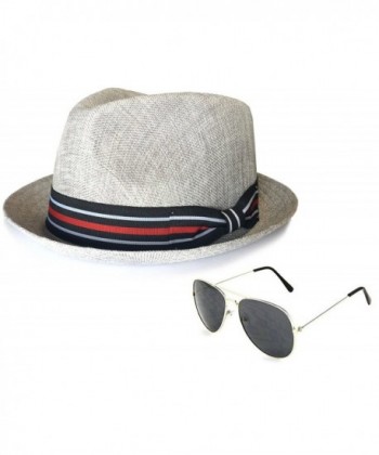 Men's Summer Lightweight Linen Fedora Hat with Aviator Sunglasses - Grey - CQ184W8L3E2