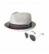 Men's Summer Lightweight Linen Fedora Hat with Aviator Sunglasses - Grey - CQ184W8L3E2