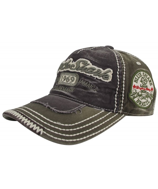 MINAKOLIFE Rock Shark Kingston 1969 Jamaica Distressed Vintage Baseball Cap Hat - Green - CB12DOPKWJX