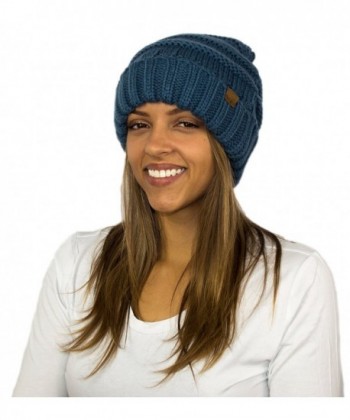 MWS Chunky Knit Beanie Hat w/Brown Tag- Thick Oversized Slouchy Ski Skullie Cap - Teal - CM18723TLR9