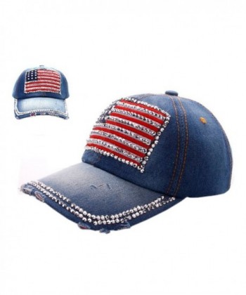 Deer Mum Ladies US Flag Denim Jean Campagne Bling Ajustable Baseball Cap Cowboy Hat - Blue - CB11MKQWIEF