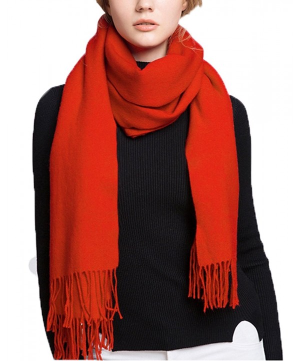 Wander Agio Womens Warm Cashmere Feel Scarf Long Large Couples Scarves Pure Color - Orange - CE187SC078K