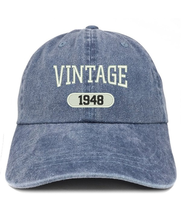 Trendy Apparel Shop Vintage 1948 Embroidered 70th Birthday Soft Crown Washed Cotton Cap - Navy - CJ12O34Y8UO