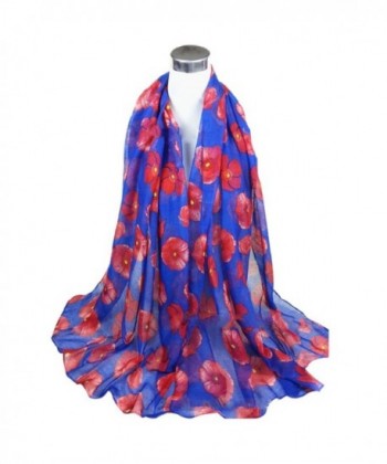 Bluelans Women's Fashion Red Poppy Flower Sheer Chiffon Shawl Long Scarfs Black - Royal Blue - CC12MY8X8GA