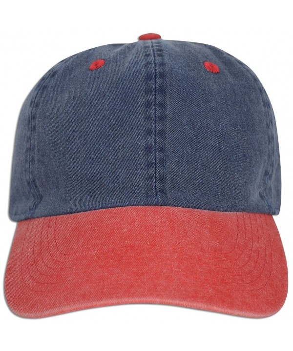 Dad Hat Pigment Dyed Two Tone Plain Cotton Polo Style Retro Curved Baseball Cap 1200 - Blue / Red - C4187WZR2EG