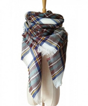 DB MOON Women's Tartan Plaid Blanket Fashion Scarf Wrap Shawl ( Oversized ) - 8 Brown and White - CU12NU4JGVM