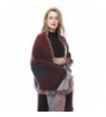 Women's Winter Thick Knit Long Shawl Cape Poncho Stylish Fringe Plaid Scarf - Dark Red - CM127YTC5FJ