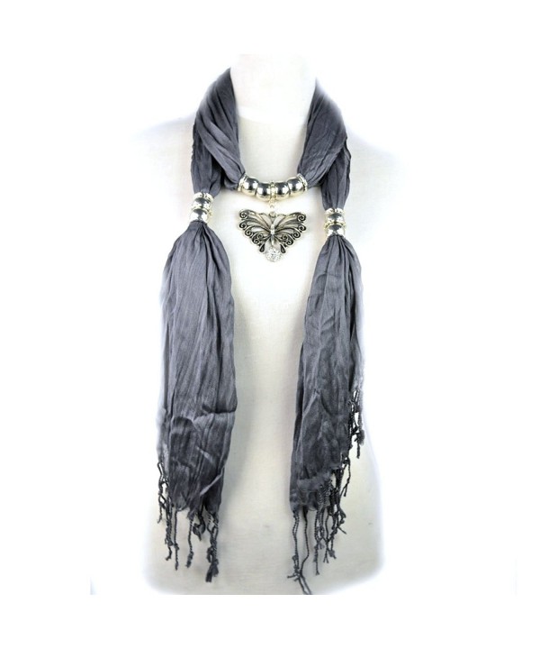 Huan Xun Hollow Out Alloy Butterfly Pendant Jewelry Necklace Scarf - G Grey - CW11OO4YZUL