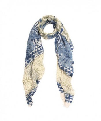 Elegant Bohemian Paisley Floral Tribal Aztec Print Frayed Edge Scarf Wrap - Blue - CM12MTDEWCJ