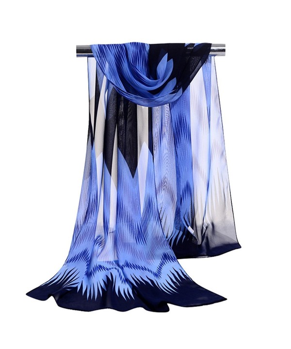 GERINLY Chiffon Scarves Chevron Pattern Shawl Sheer Scarf - Blue - C812O0FW48O