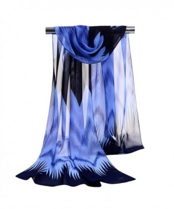 GERINLY Chiffon Scarves Chevron Pattern Shawl Sheer Scarf - Blue - C812O0FW48O