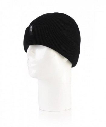 Men's Thermal Fleece Lined Turn Over Cuff Winter Hat Black C01220W9W6P