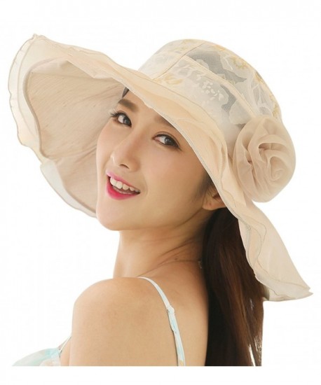 Sumolux Womens Summer Silk Sun Hat Outdoor Fashion Lace Large Brim Beach Hats - Beige - CD1839K9HUQ