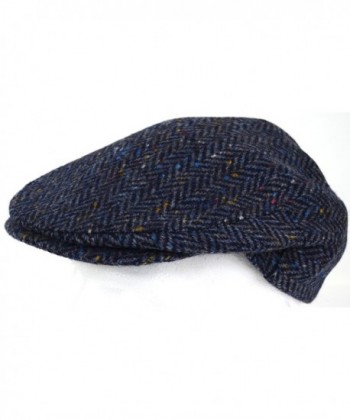 Mens Shooting / Flat / Peak Cap. 100% Pure new Wool. Made in Irish Woolen Mill. Blue Herringbone - CZ11NIWIZND