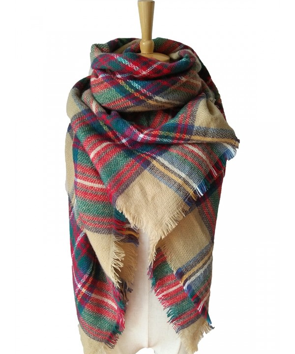 Women's Warm Blanket Scarf Plaid Tartan Tassels Stylish Soft Wrap Shawl Wancy - 0 Khaki - CI1883SXDDG