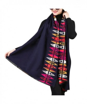 ShungFun Painting Cashmere Pashmina Headwear - Dark Blue - C212O62LGTJ