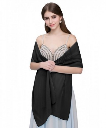 Kileyi Women's Soft Chiffon Shawl Wrap Scarf for Wedding Evening Formal Dresses - Black - CK12NBXLLQB