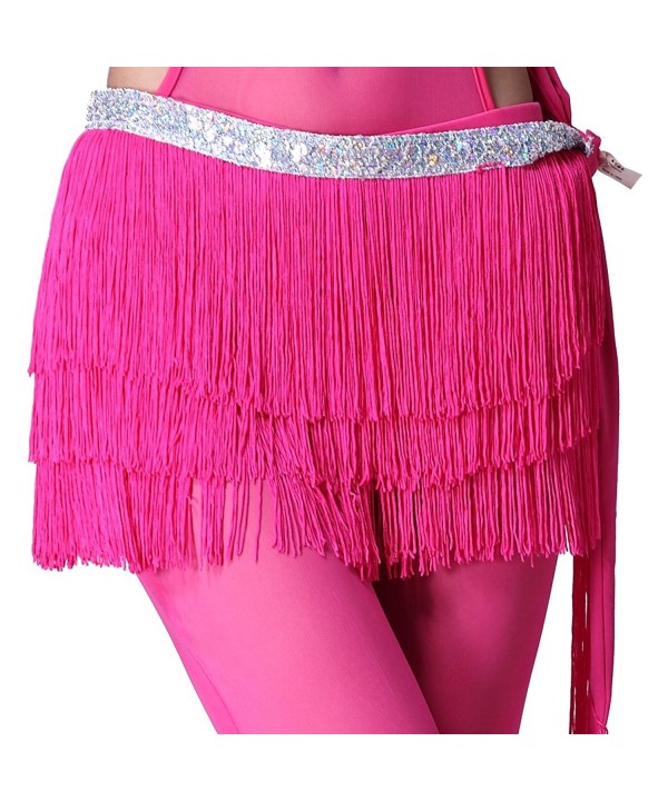 ZLTdream Women's Belly Dance Three Dense Tassels Hip Scarf - Rose - CN11L0F962J