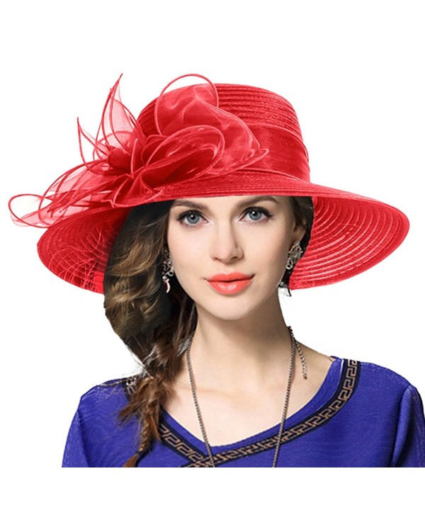 VECRY Kentucky Derby Dress Church Cloche Hat Sweet Cute Floral Bucket Hat - Leaf-red - C9189Z92QQ7