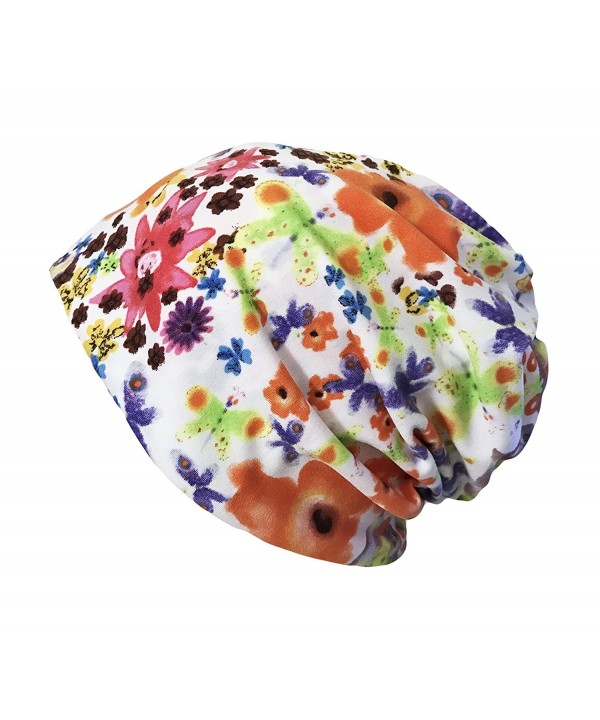 Qiabao Womens Flower Printed Slouch Chemo Cap Hat Beanie - Printed a - C7182WMLDEQ