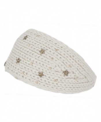 Dahlia Women's Knitted Buttoned Headband - Star-Dazzeled - Cream - Cream - CS1207B0GCP