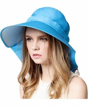 Bienvenu Ladies Sun Visor Wide Large Brim Swimming Beach Sun Hat - Dark Blue - C112EA05HZJ