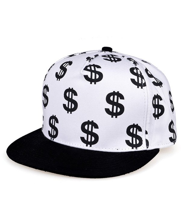 LOCOMO Black White Money Dollar Sign Symbol Pattern Snapback Cap FFH114WHT - White - CM11K0F2Y9H