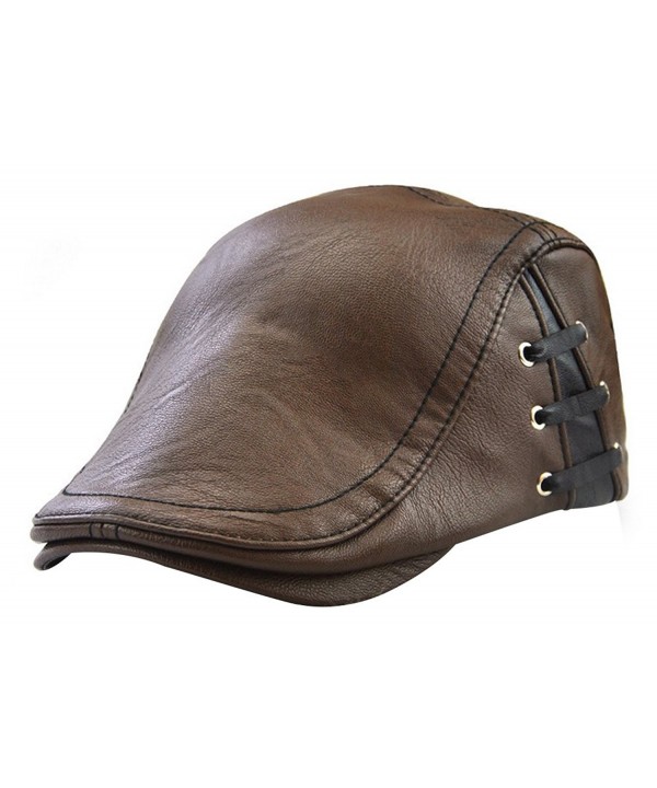 YOYEAH Men's Leather newsboy Cap IVY Gatsby Flat Golf Driving Hunting Hat - Brown-1 - C5186GQAK74